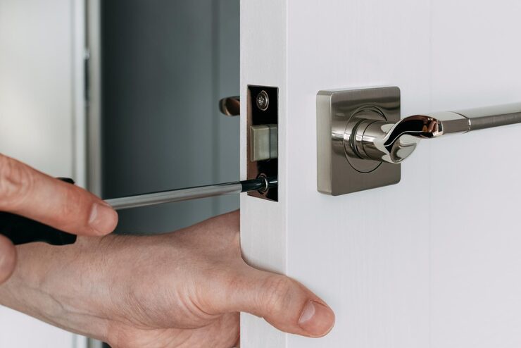 Montage van een deurklink met een schroevendraaier – slotenservice in Alblasserdam